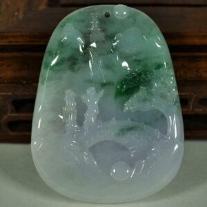 Certificated Grade A Green Jadeite Jade Landscape Pendant